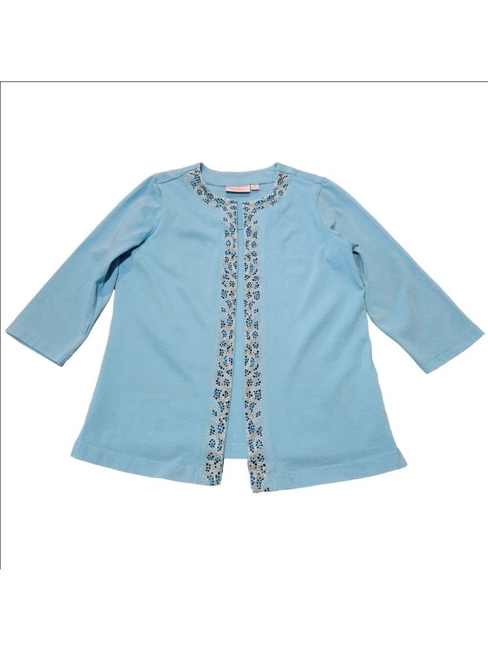 Women's Quacker Factory Blue Open Cardigan with Attached Tank Top Size S
